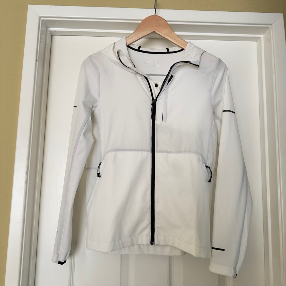 BYLT Premium Basics White Hooded Lightweight Jacket with Black Trim Size XS